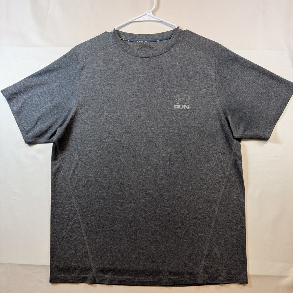 Under Armour Men's Gray 'RUN' Graphic Short Sleeve Performance Shirt Size Large
